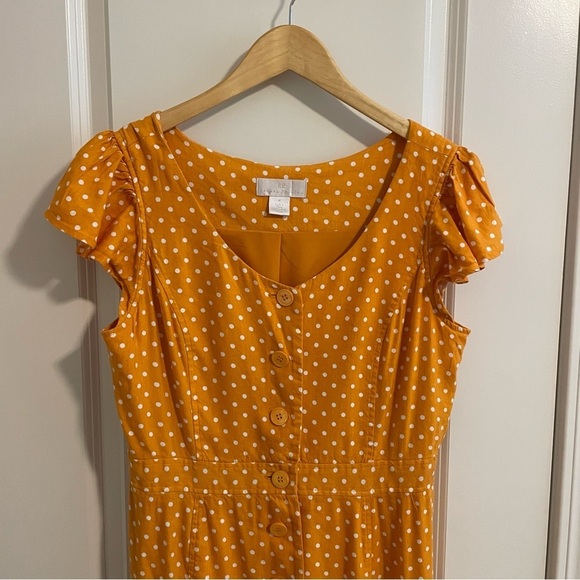 Rachel Parcell Linen Blend Polka Dot Button Front Midi Dress Orange Citrus M - Picture 5 of 16